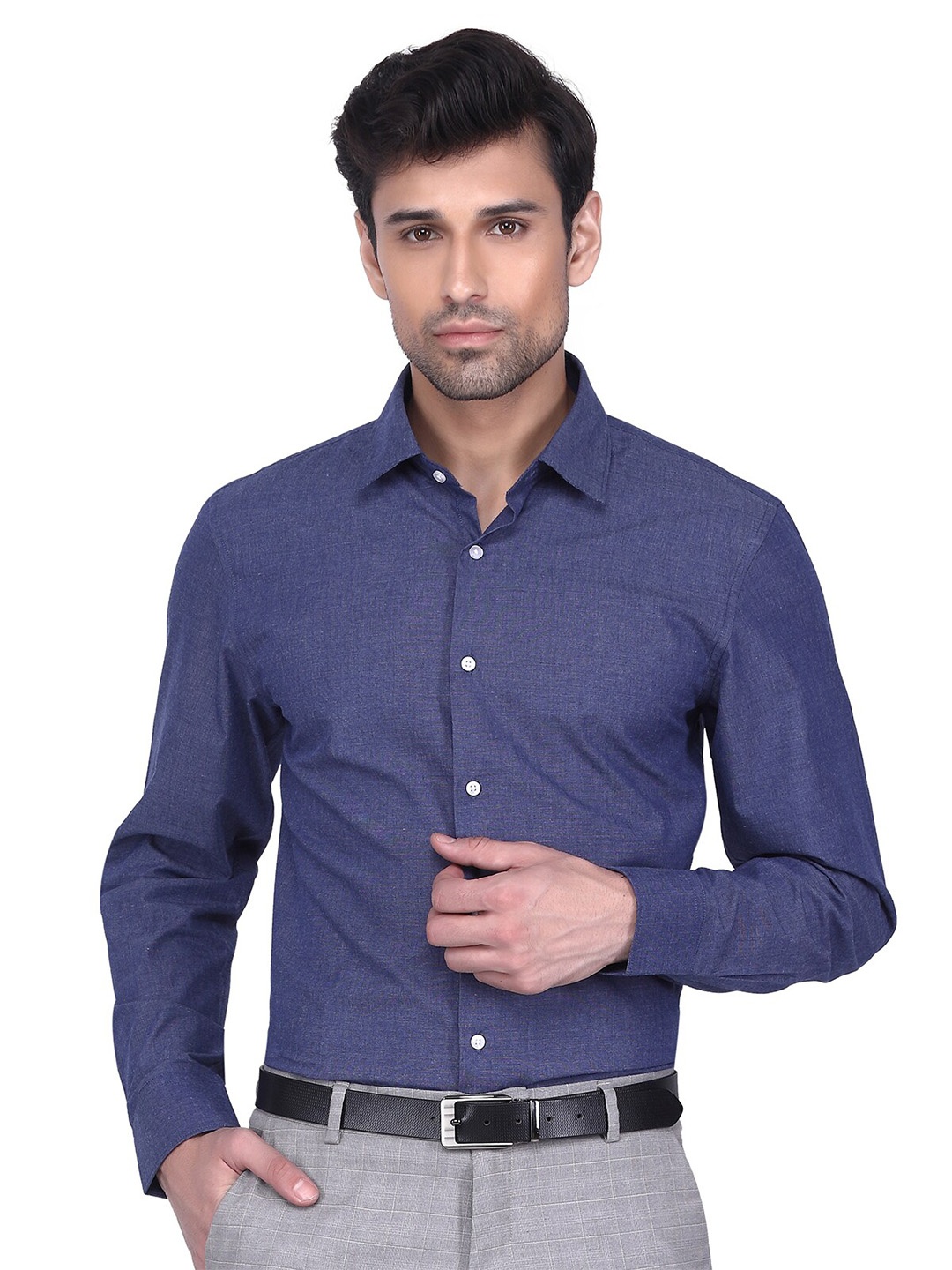 

Berkshire Spread Collar Smart Slim Fit Formal Cotton Shirt, Navy blue