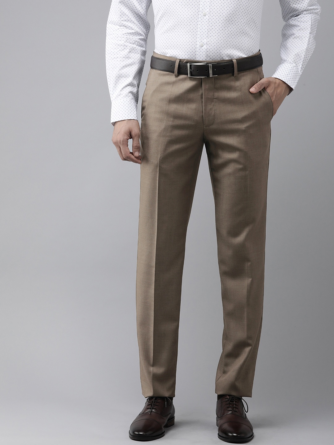 

Van Heusen Men Self Design Textured Slim Fit Formal Trousers, Brown