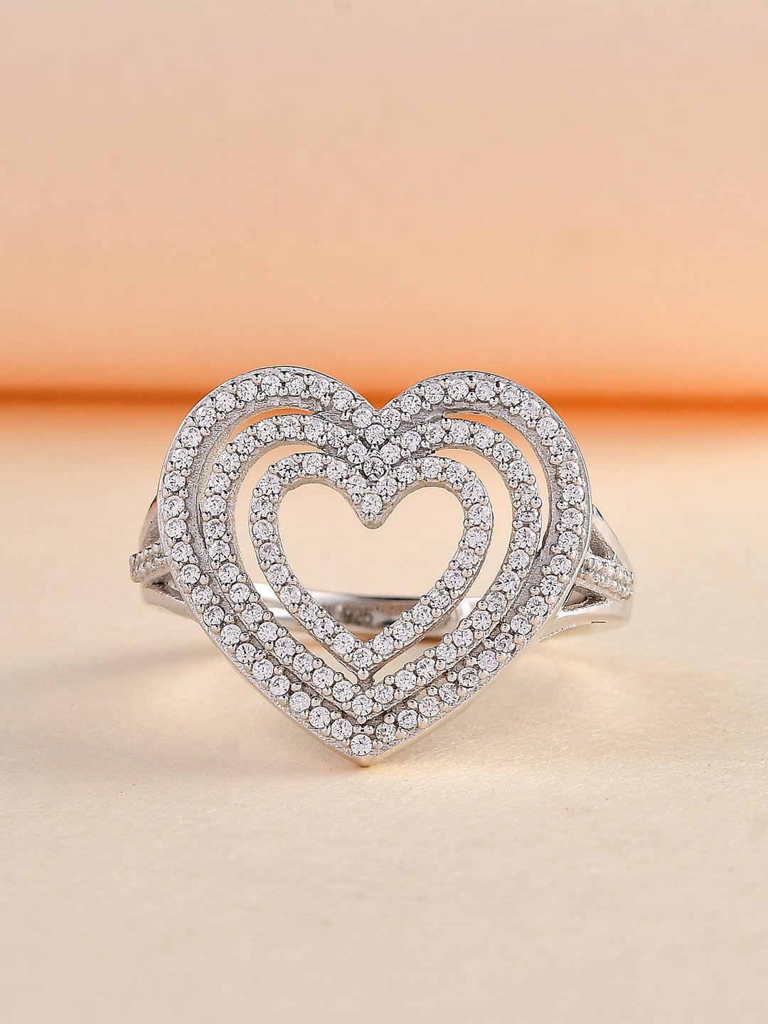 

Ornate Jewels 925 Sterling Silver American Diamond Open Heart Ring