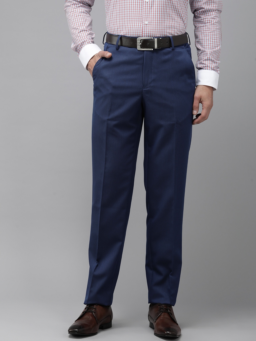 

Van Heusen Men Textured Custom Formal Trousers, Navy blue