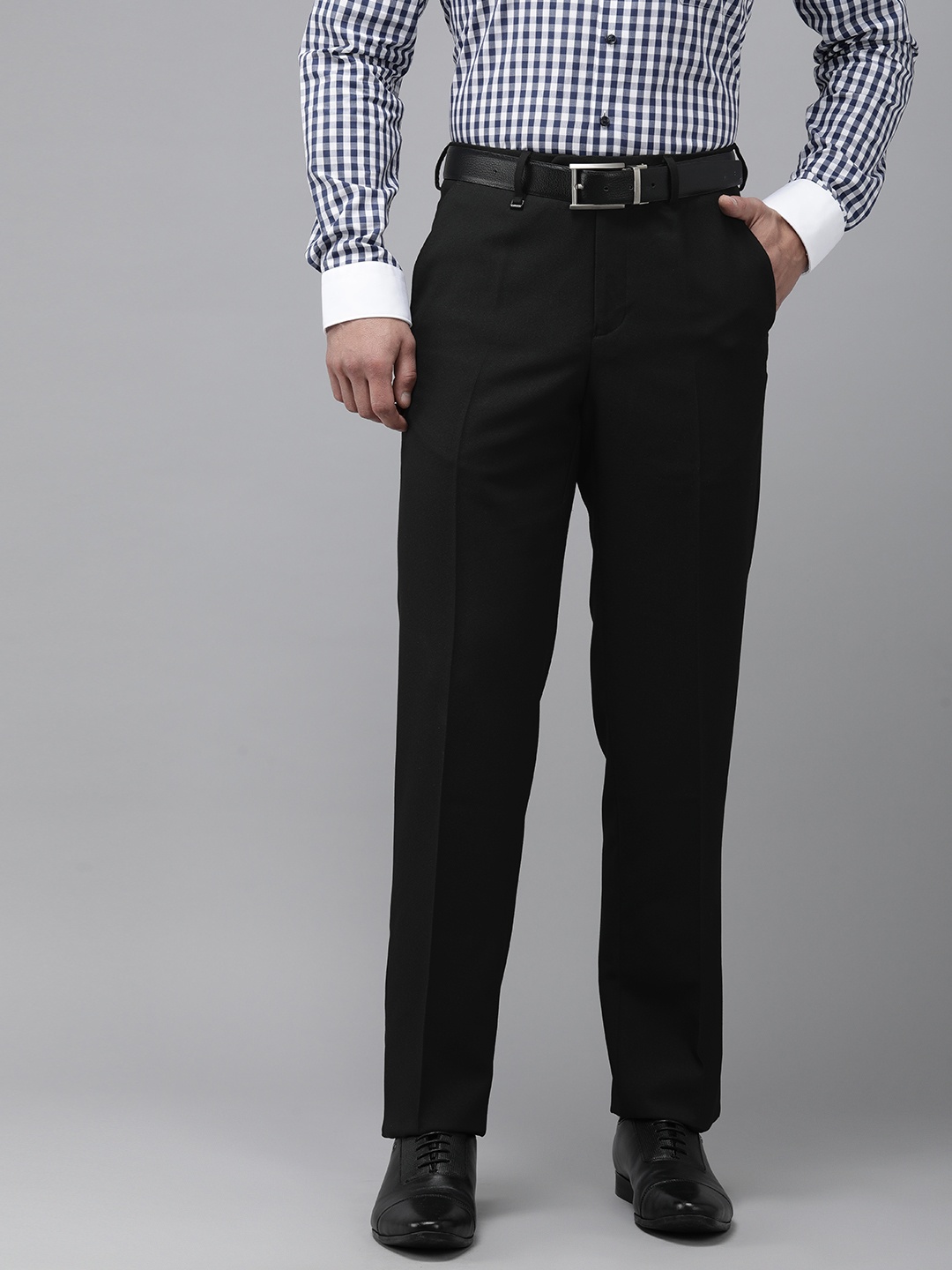 

Van Heusen Men Self Design Textured Custom Fit Formal Trousers, Black