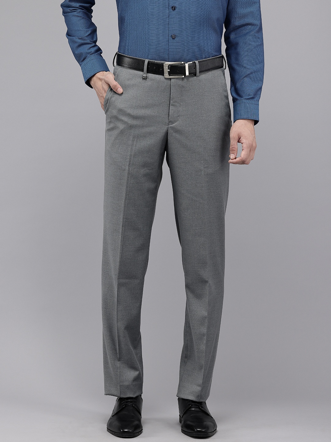

Van Heusen Men Custom Fit Formal Trousers, Grey