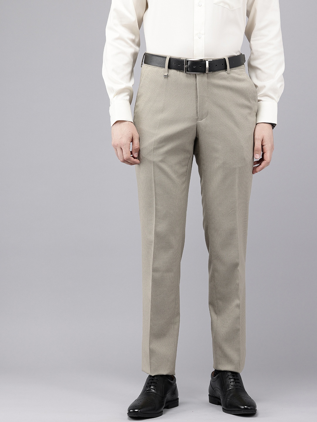

Van Heusen Men Textured Ultra Slim Fit Formal Trousers, Beige