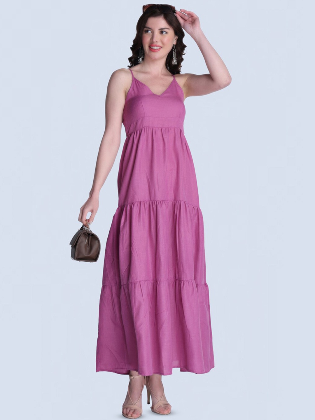 

Orchid Blues Shoulder Straps Cotton Maxi Dress, Mauve