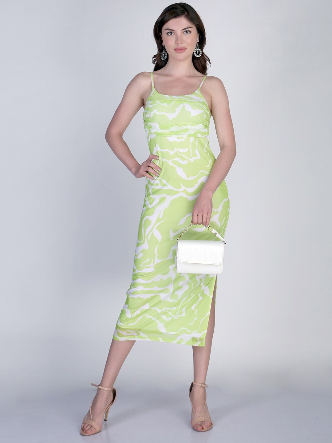 

Orchid Blues Abstract Printed Sheath Midi Dress, Green