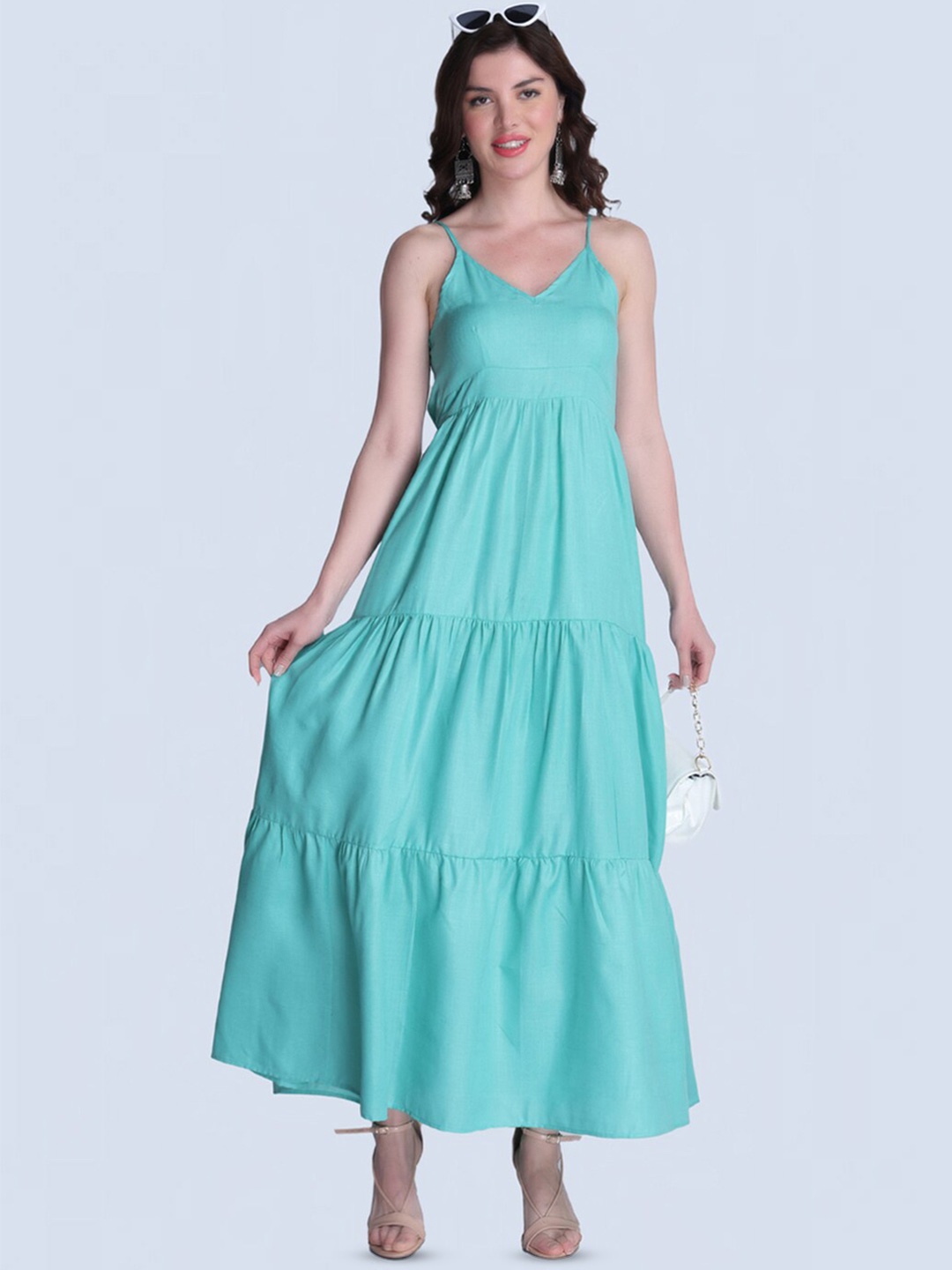 

Orchid Blues Shoulder Straps Cotton Maxi Dress, Green
