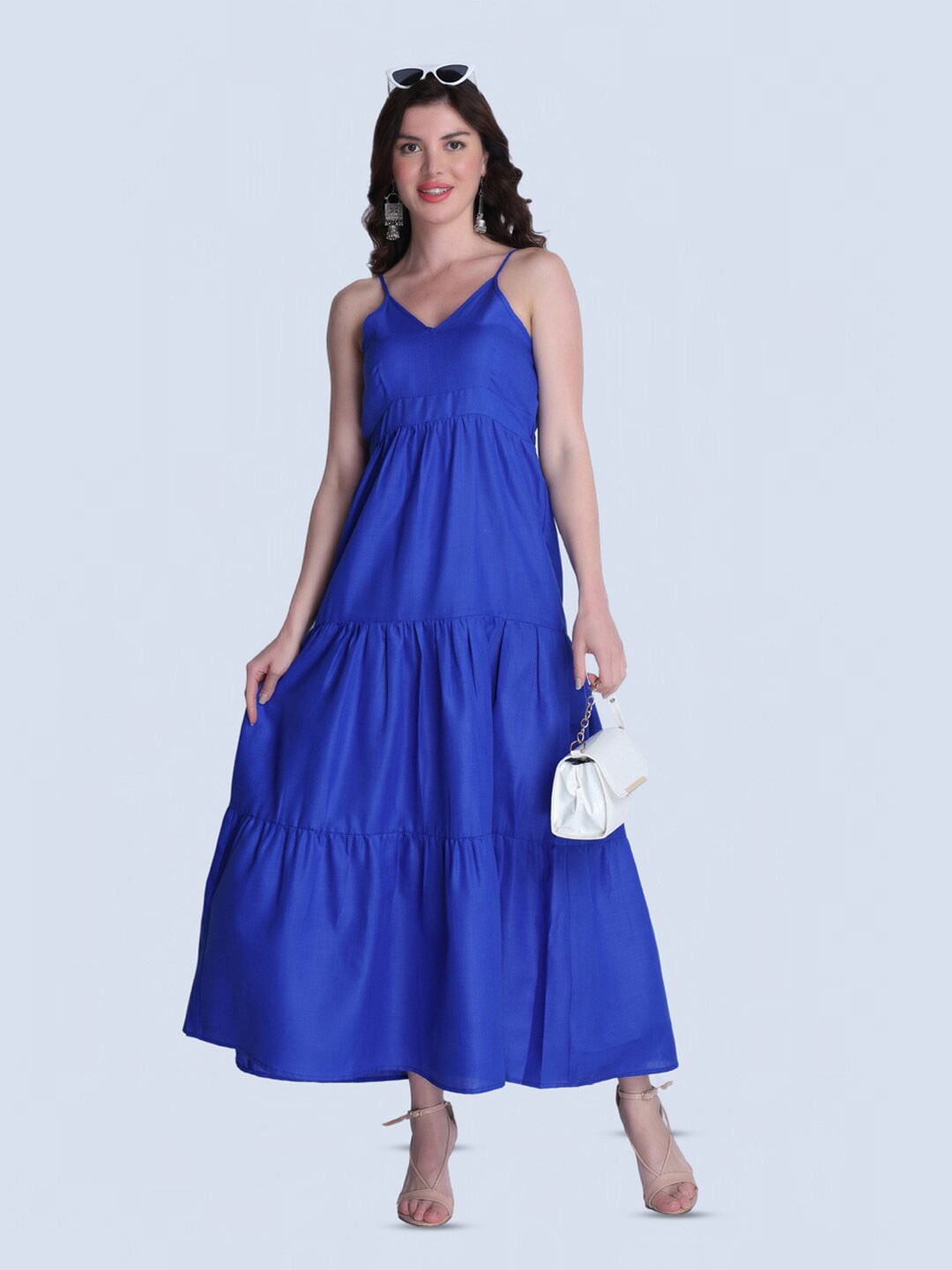 

Orchid Blues Shoulder Straps Cotton Maxi Dress, Blue