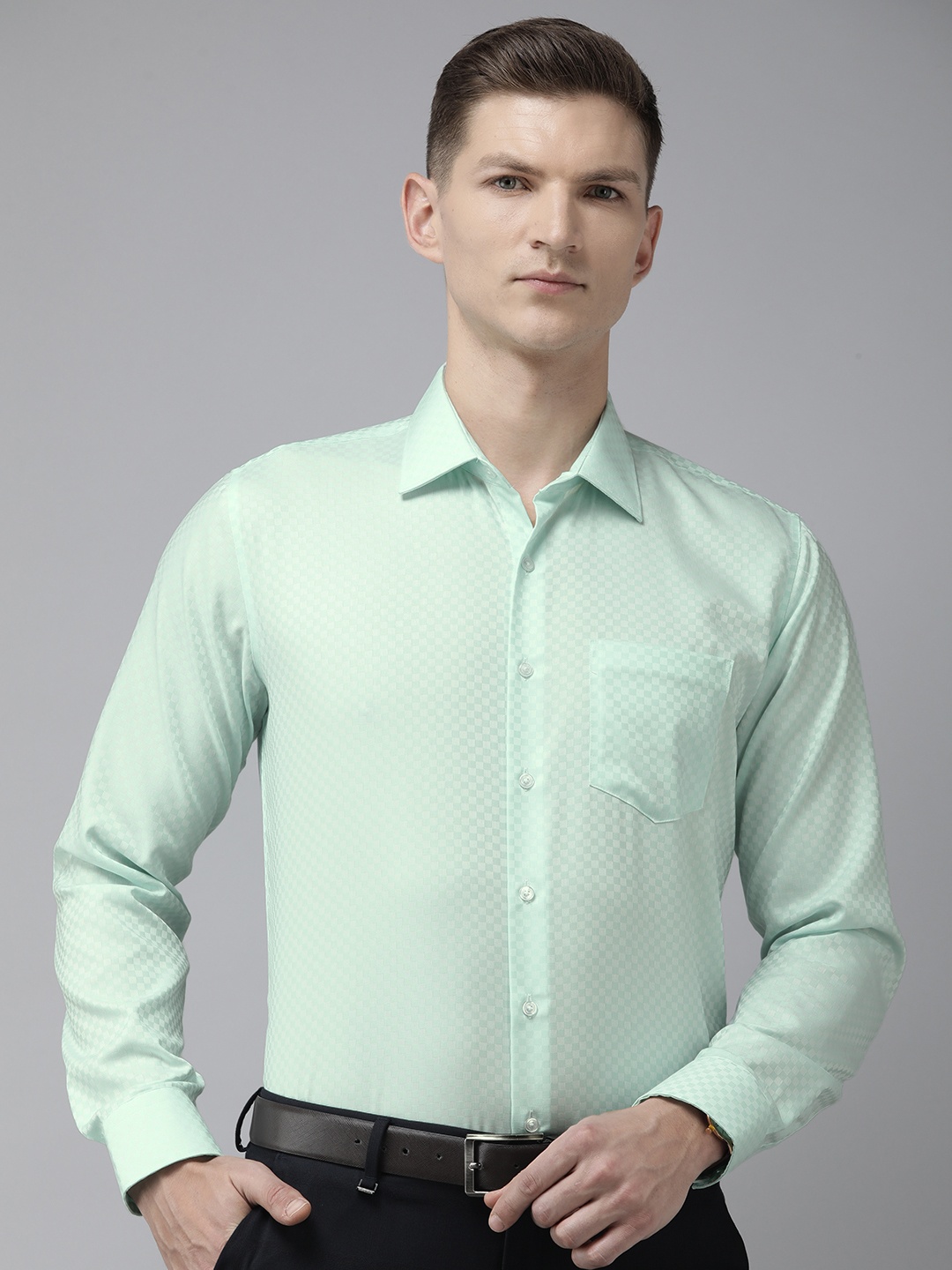 

Van Heusen Pure Cotton Slim Fit Checked Formal Shirt, Blue