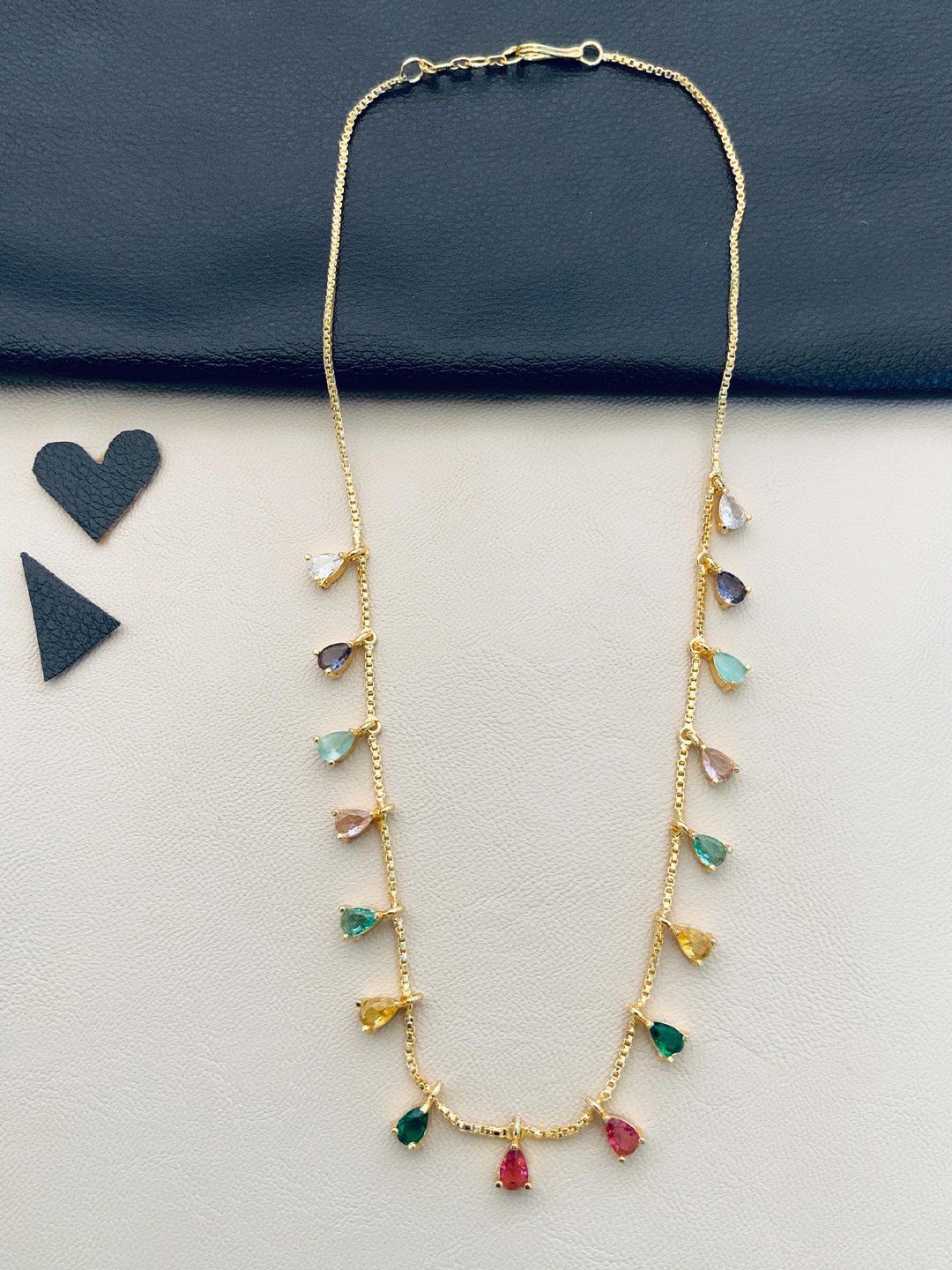 

ABDESIGNS Gold-Plated Brass Artificial Stones-Studded Chain