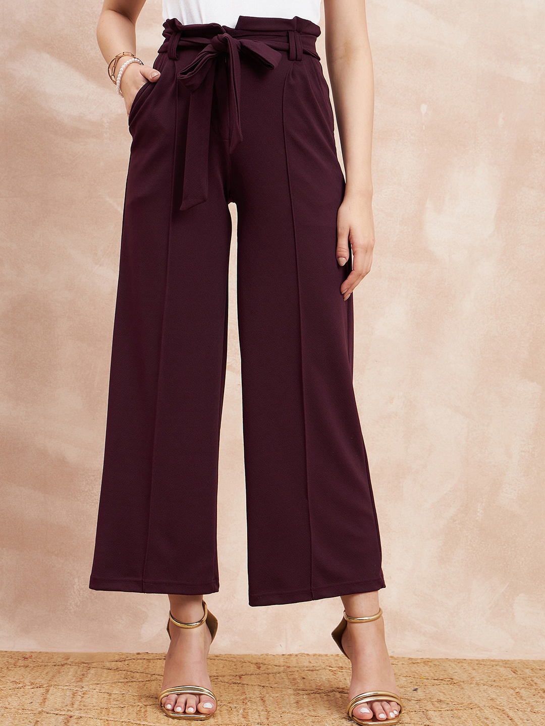 

all about you Women Comfort Flared High-Rise Parallel Trousers, Maroon