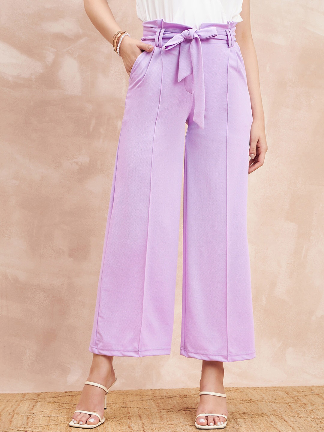 

all about you Women Comfort Flared High-Rise Parallel Trousers, Lavender
