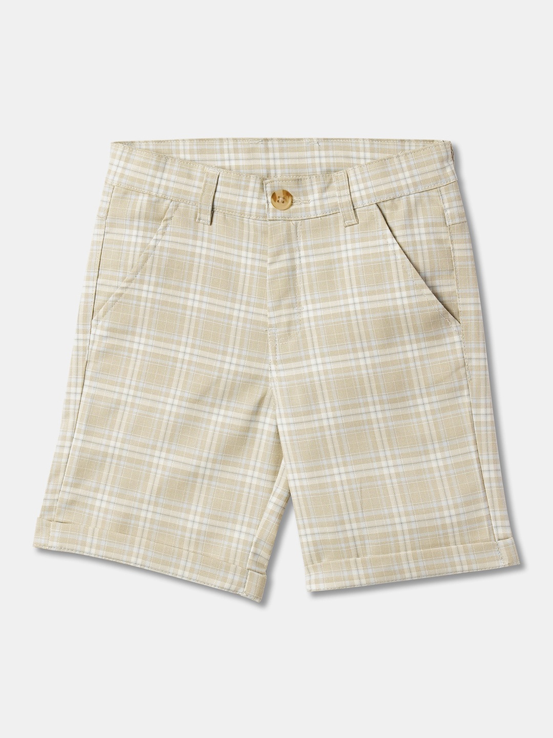 

R&B Boys Checked Mid-Rise Cotton Shorts, Grey
