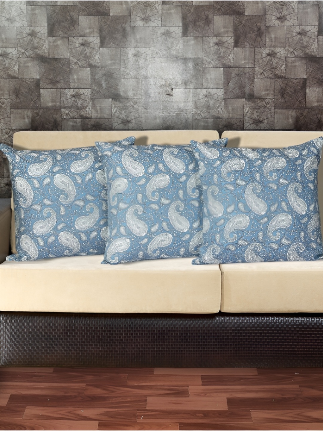 

INDHOME LIFE Turquoise Blue & White 3 Pieces Ethnic Motifs Square Cushion Covers