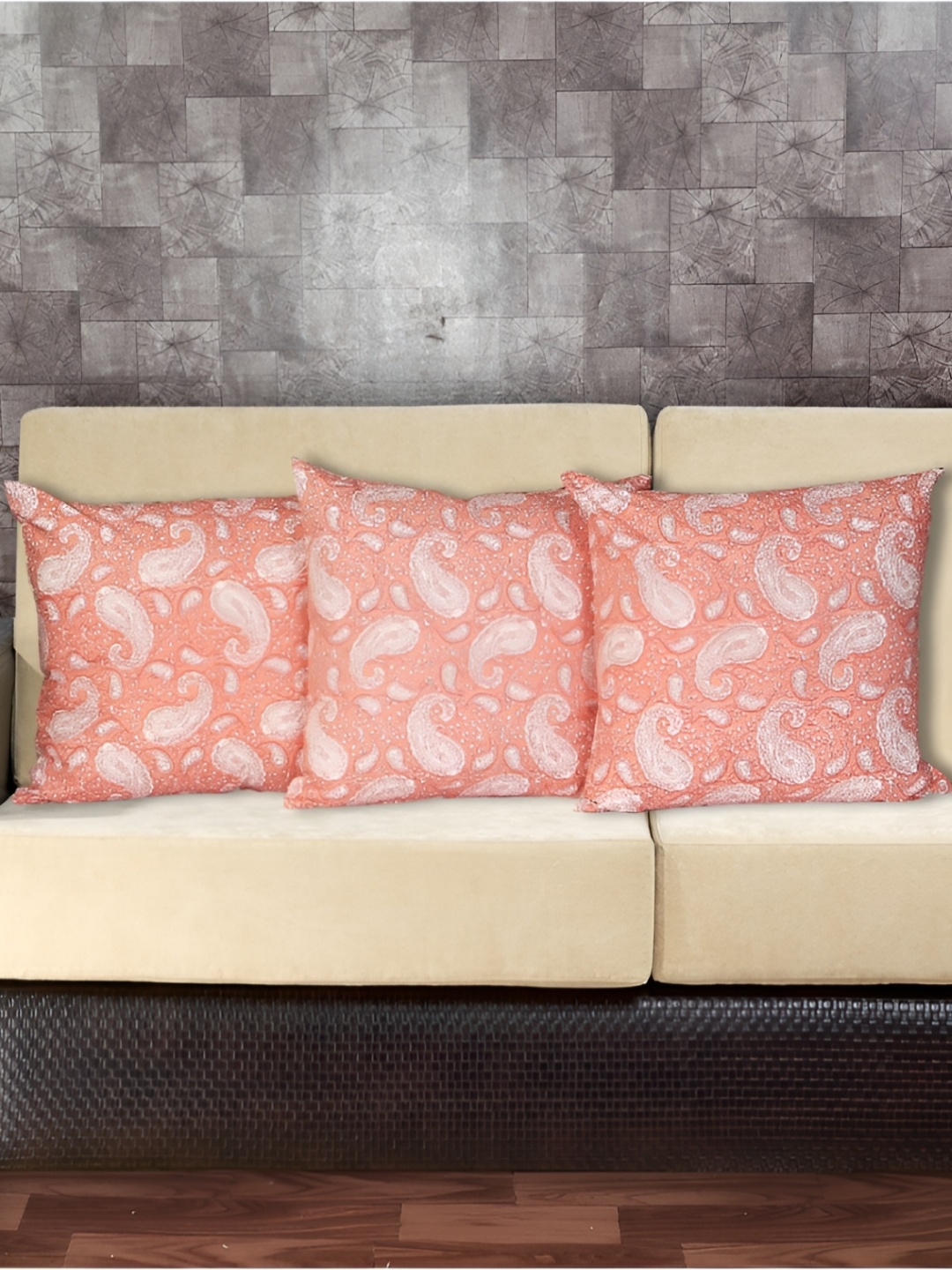 

INDHOME LIFE Pink & White 3 Pieces Ethnic Motifs Cotton Square Cushion Covers