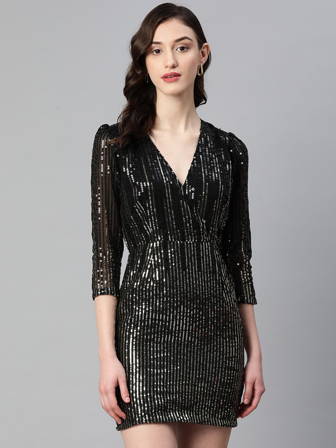 

Purple State Embellished Sequinned Detailed Sheath Mini Dress, Black