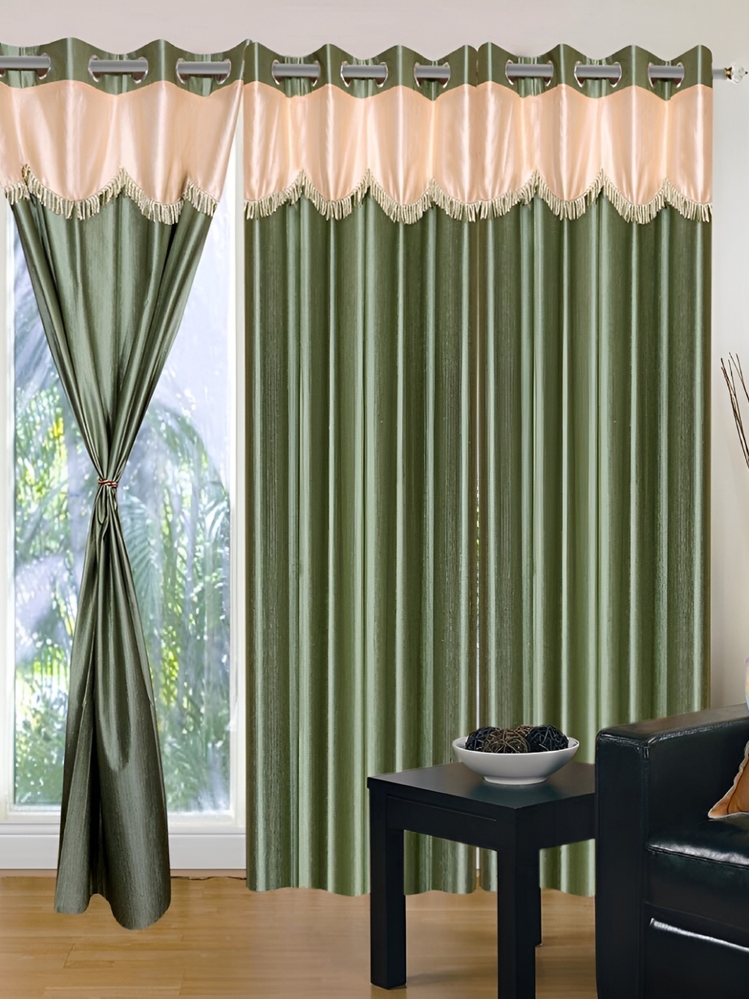 

Panipat Textile Hub Green & Cream 3 Pieces Door Curtains