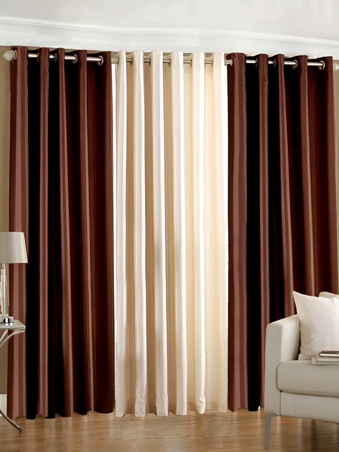 

Panipat Textile Hub Brown & Cream-Coloured 3 Pieces Window Curtains