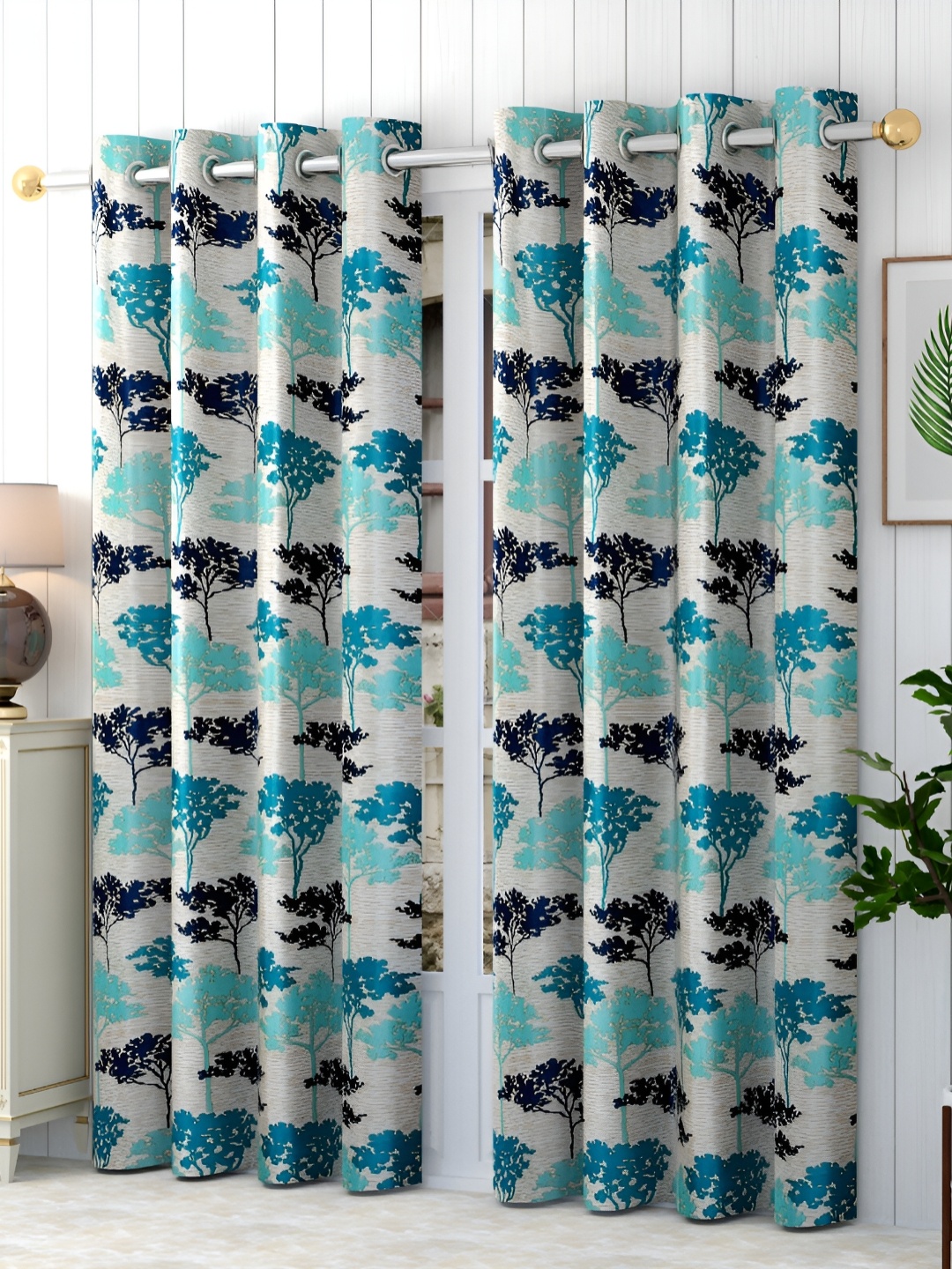

Panipat Textile Hub Blue & White 2 Pieces Floral Door Curtains