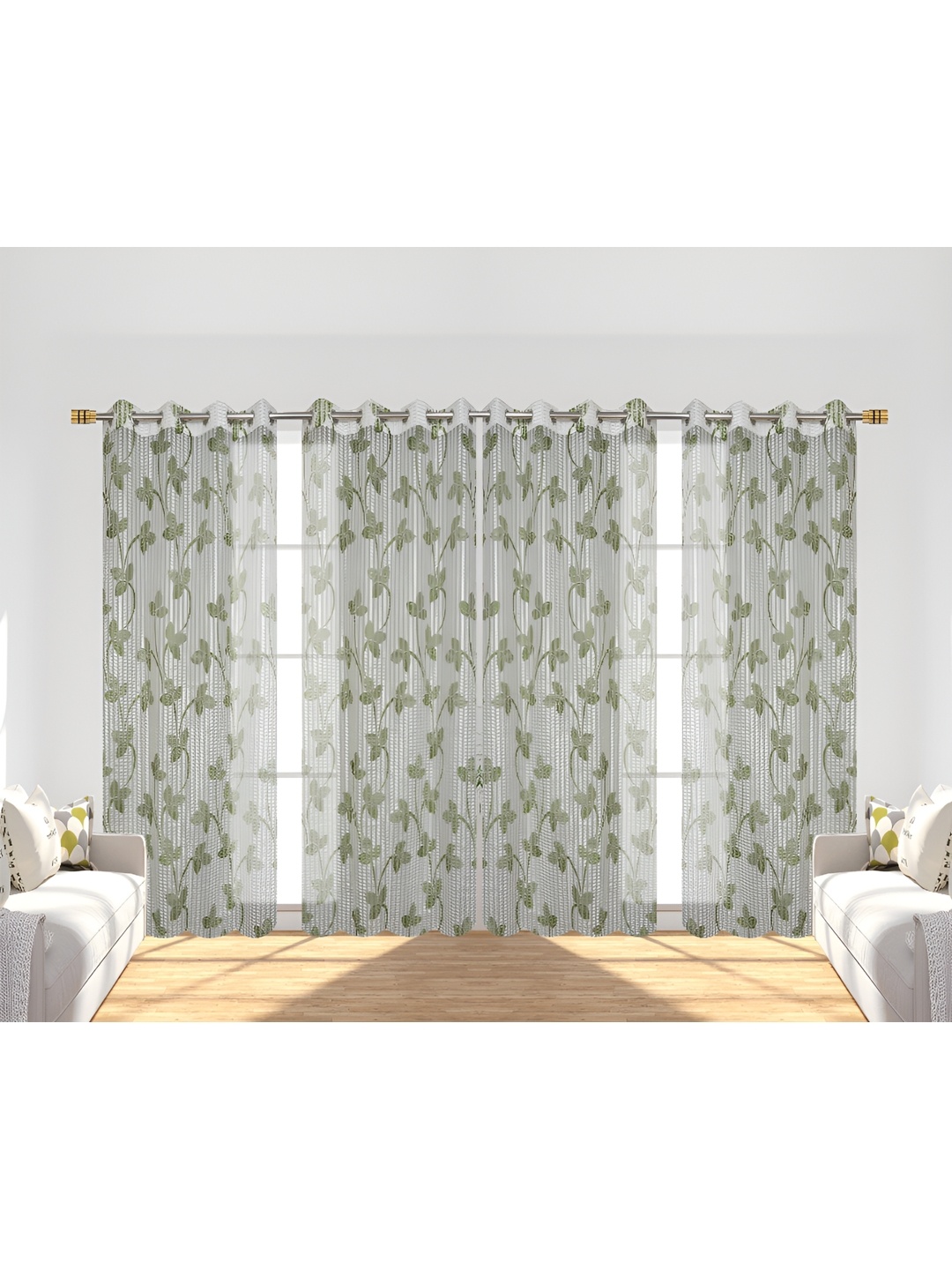 

Panipat Textile Hub Green & White 4 Pieces Floral Printed Sheer Long Door Curtains