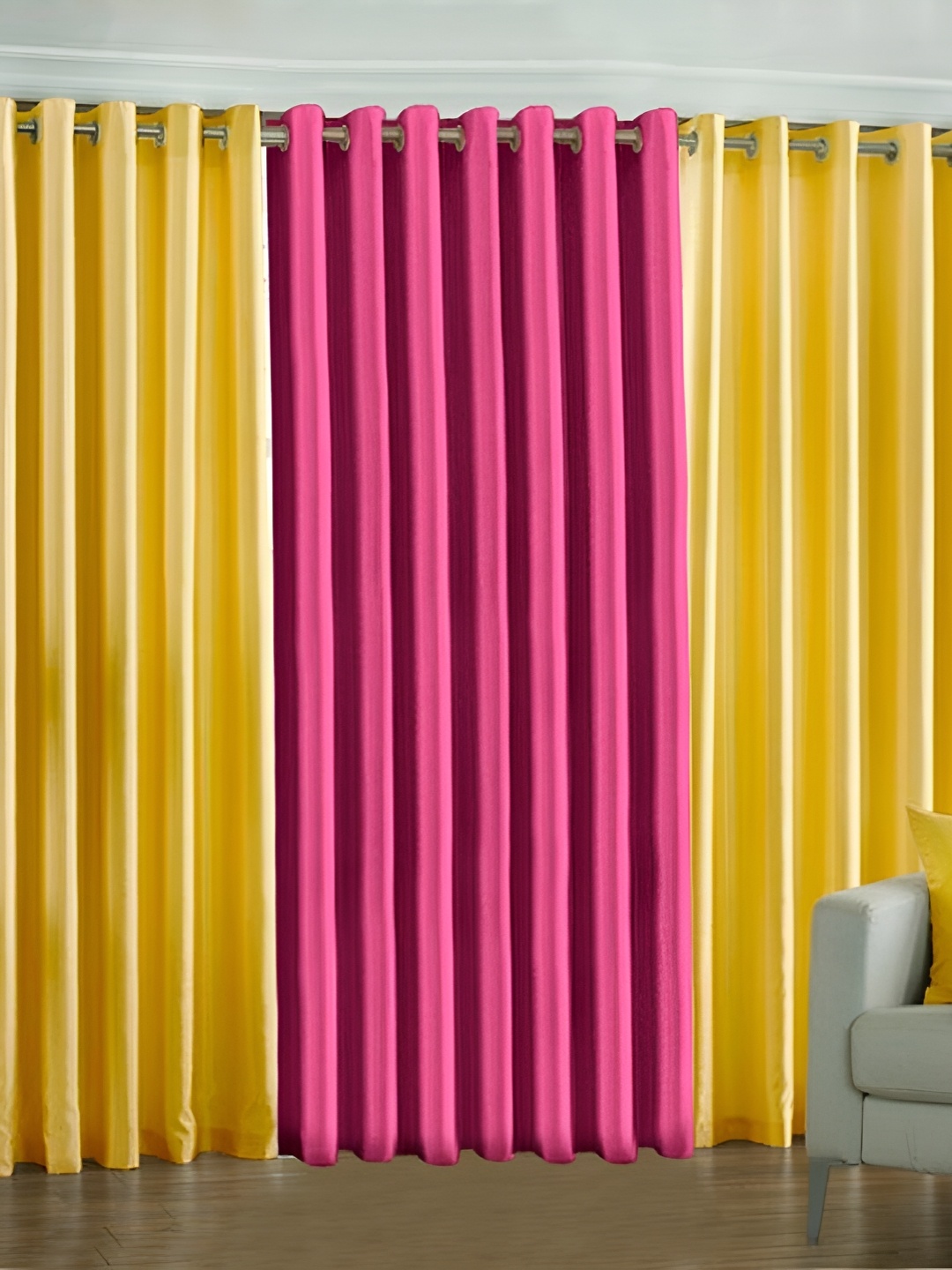 

Panipat Textile Hub Pink & Yellow 3 Pcs Long Door Curtain