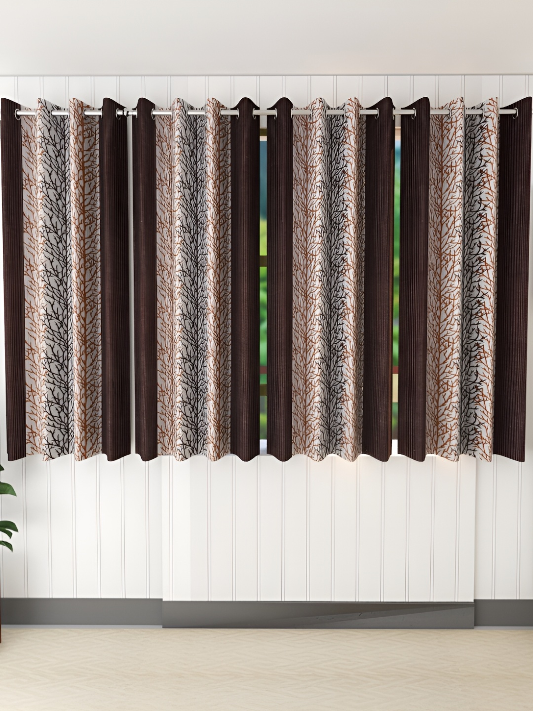 

Panipat Textile Hub Brown & White 4 Pieces Printed Window Curtains