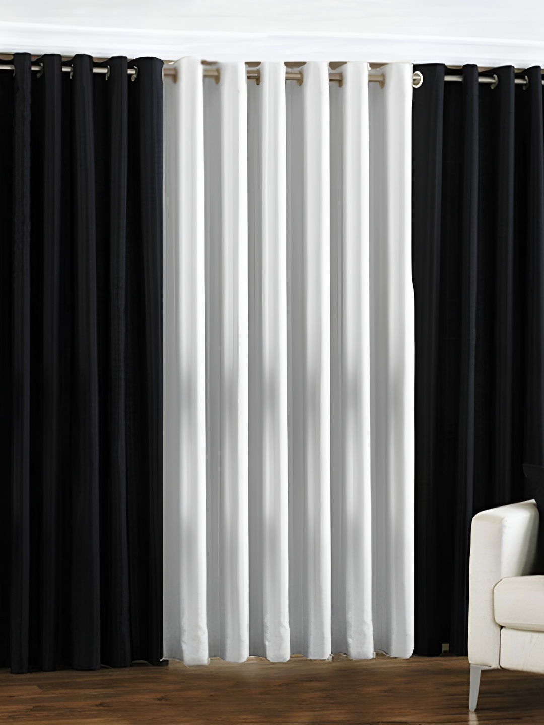 

Panipat Textile Hub White & Black 3 Pieces Door Curtains