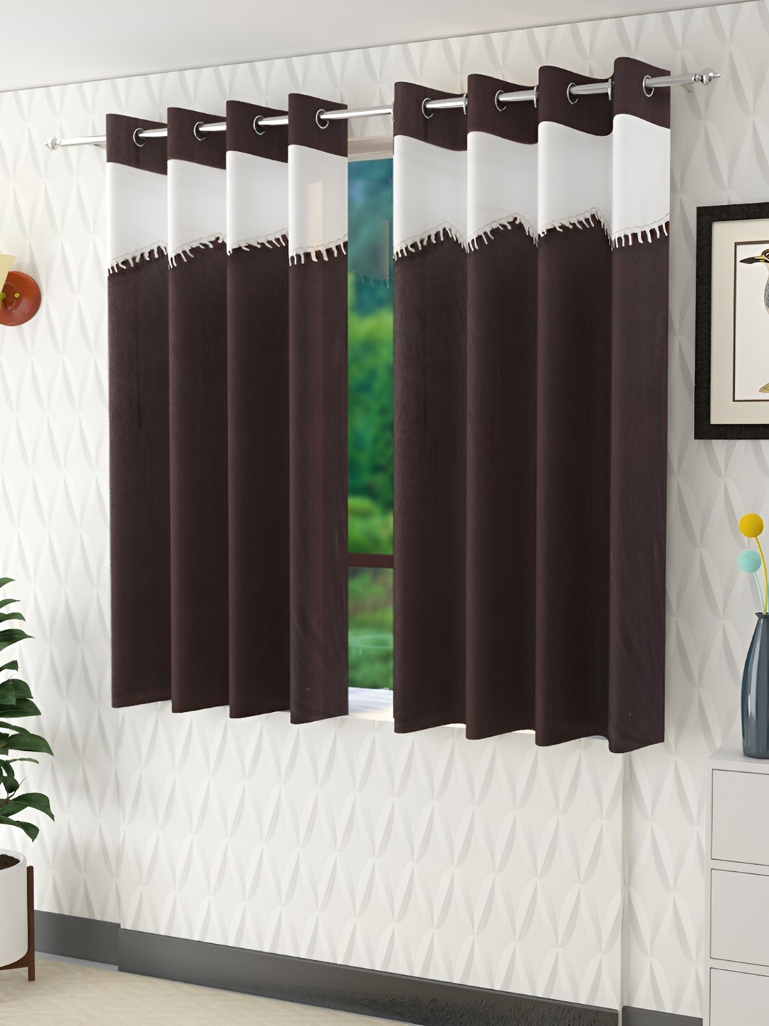 

Panipat Textile Hub Brown & White 2 Pieces Window Curtains