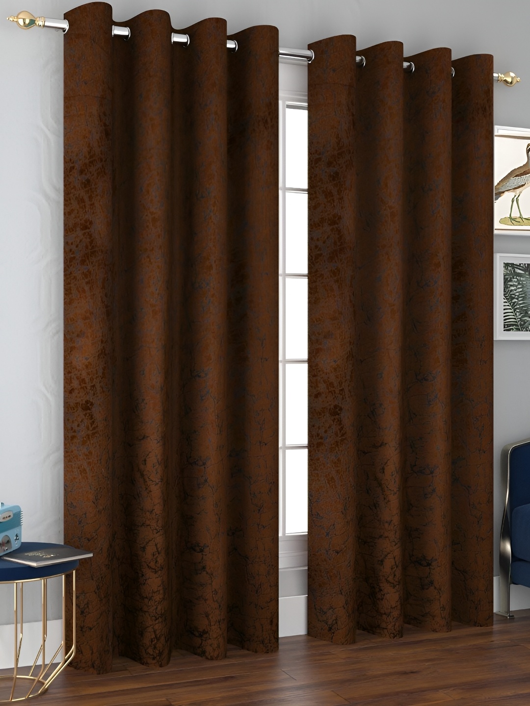 

Panipat Textile Hub Brown & Black 2 Pieces Room Darkening Velvet Long Door Curtains