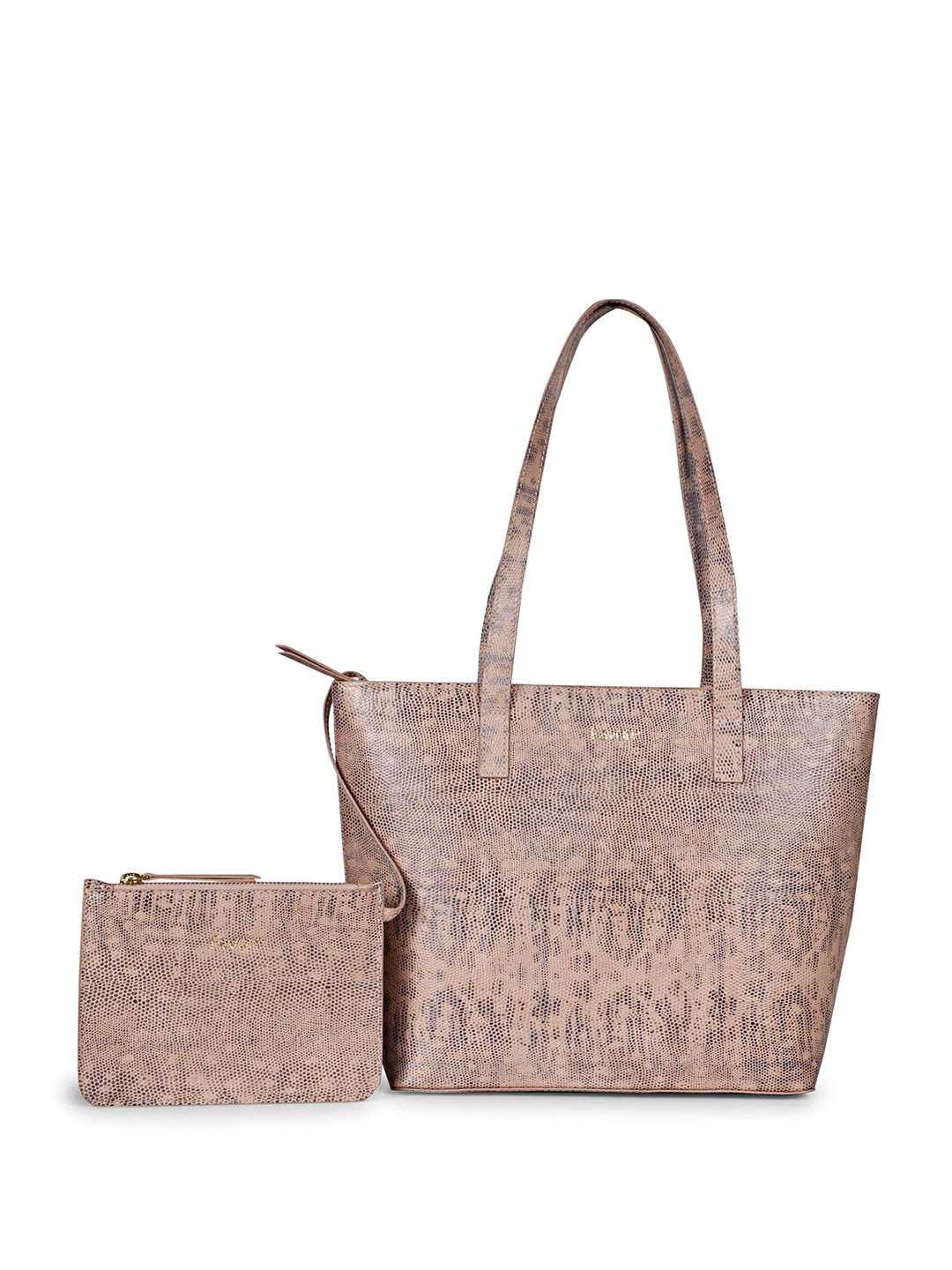 

Saint G Favore Printed Leather Structured Shoulder Bag With Pouch, Peach