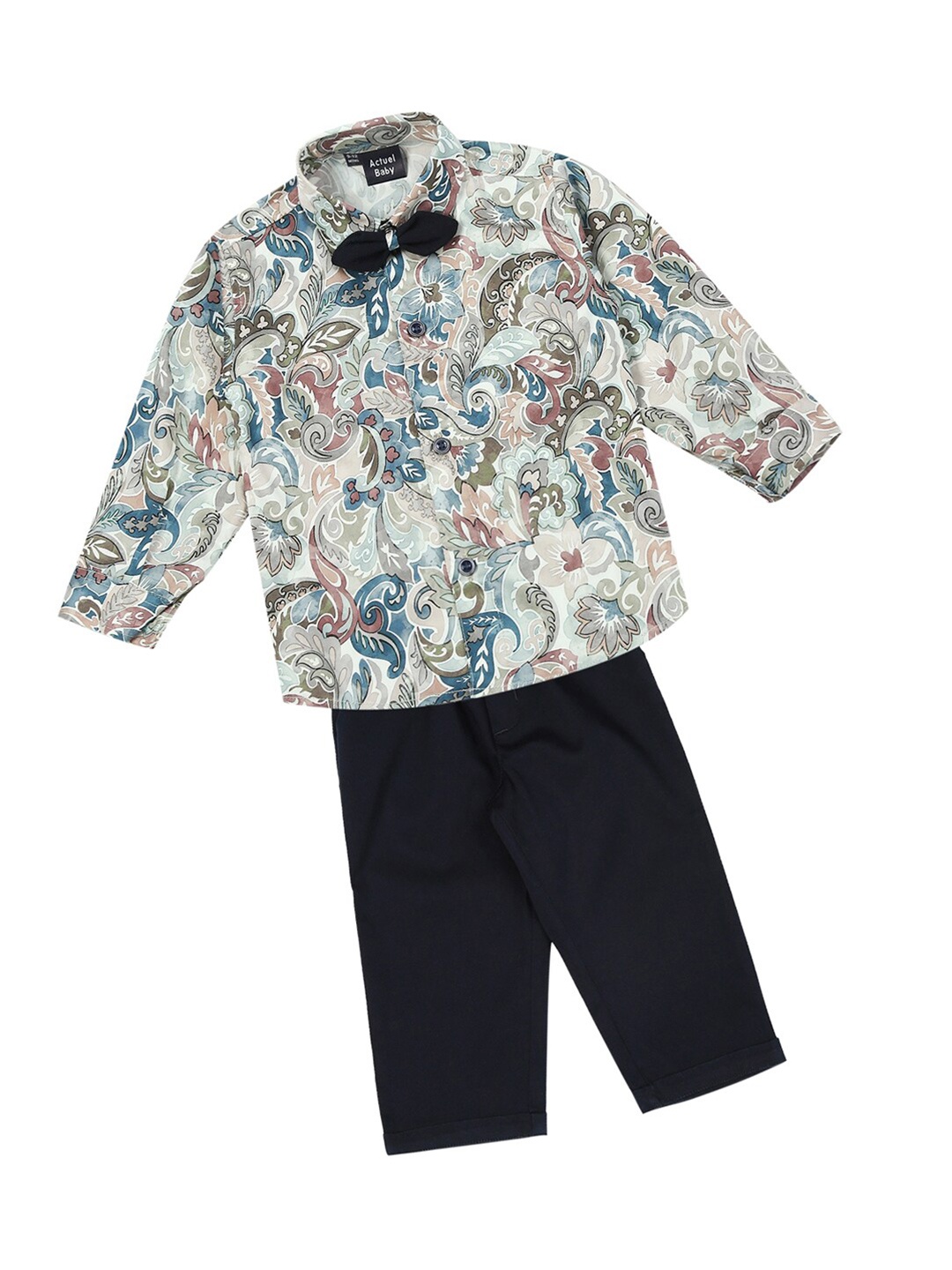 

Actuel Boys Printed Pure Cotton Shirt with Trousers, Navy blue