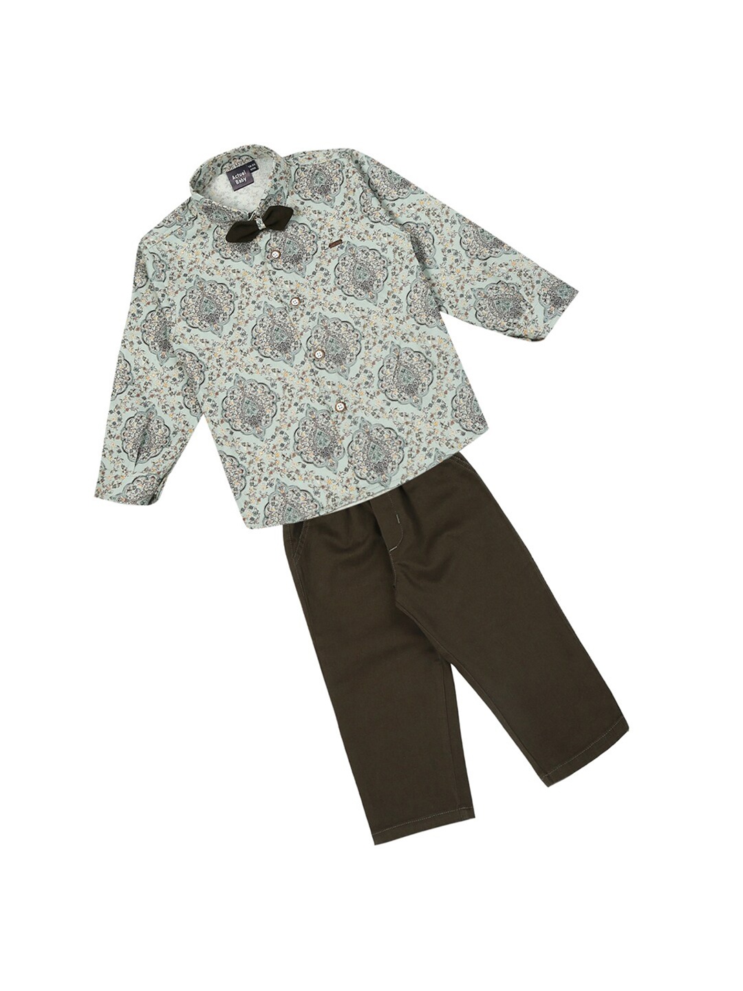 

Actuel Infants Boys Printed Pure Cotton Shirt With Trousers, Green