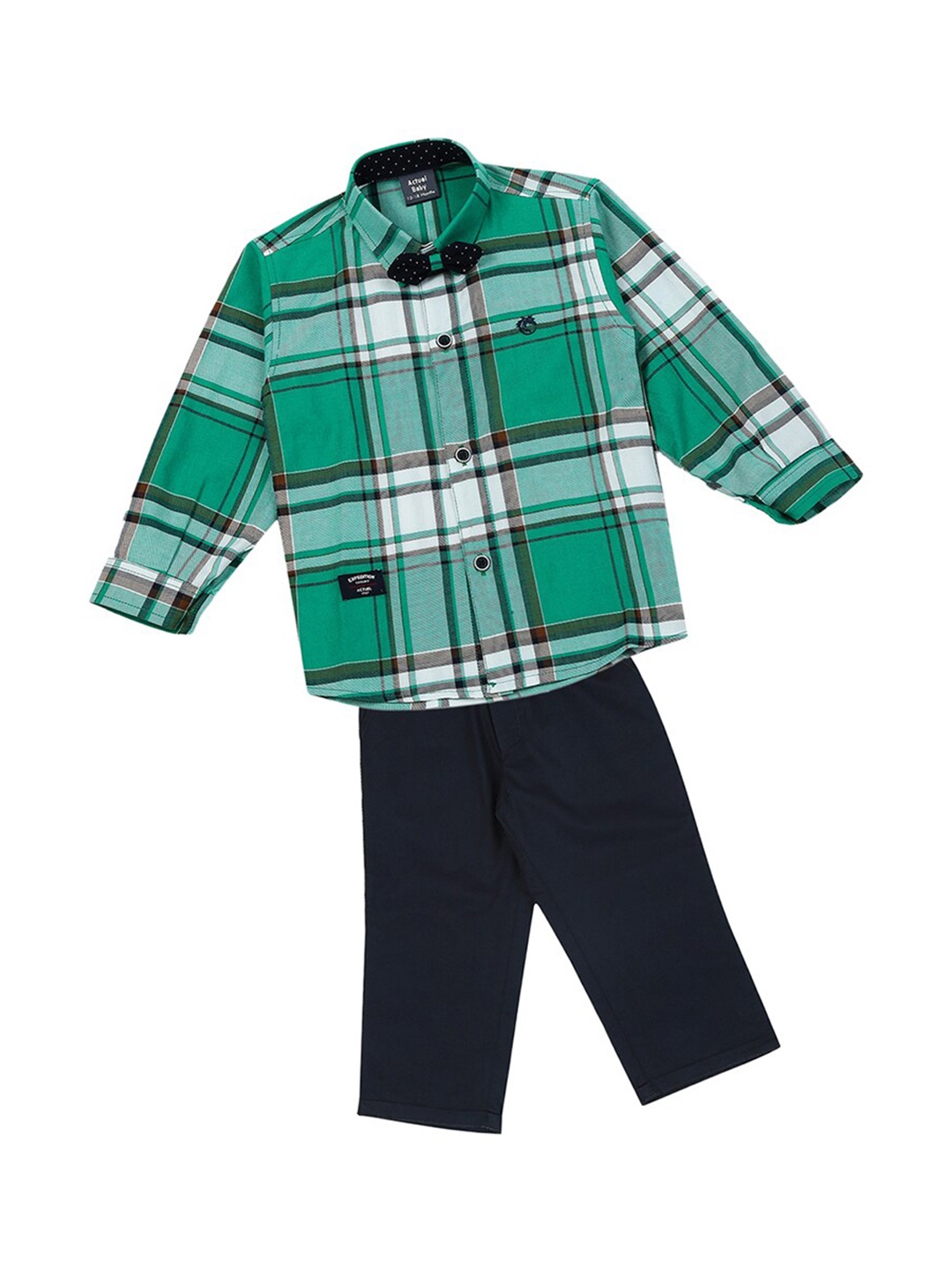 

Actuel Boys Checked Pure Cotton Shirt with Trousers, Green