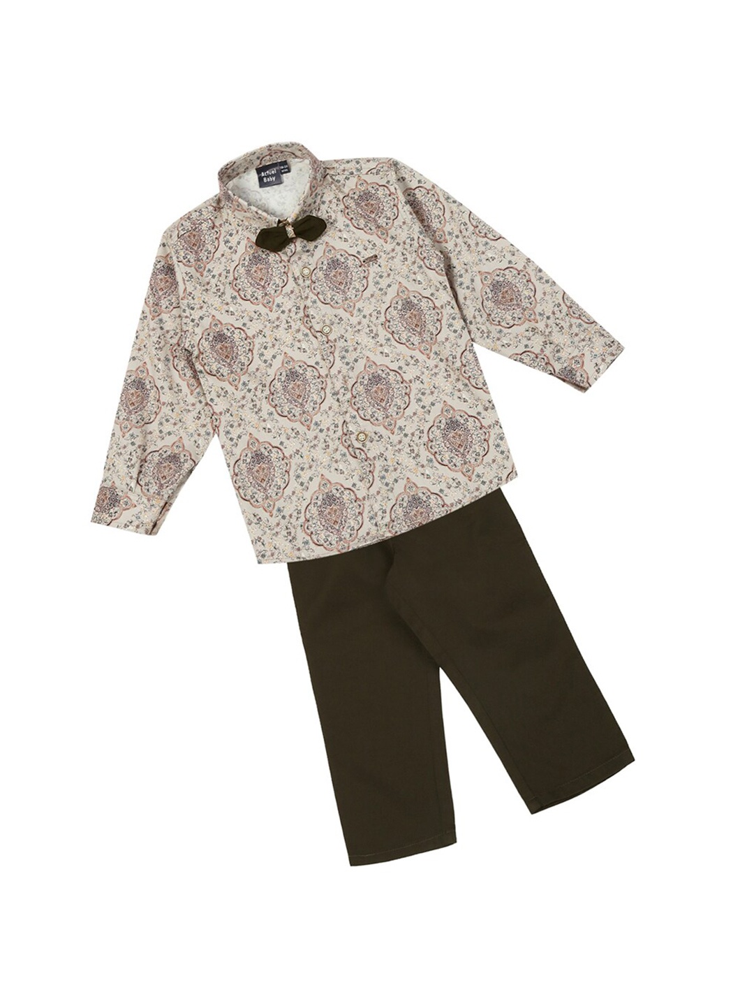 

Actuel Infants Boys Printed Pure Cotton Shirt With Trousers, Beige