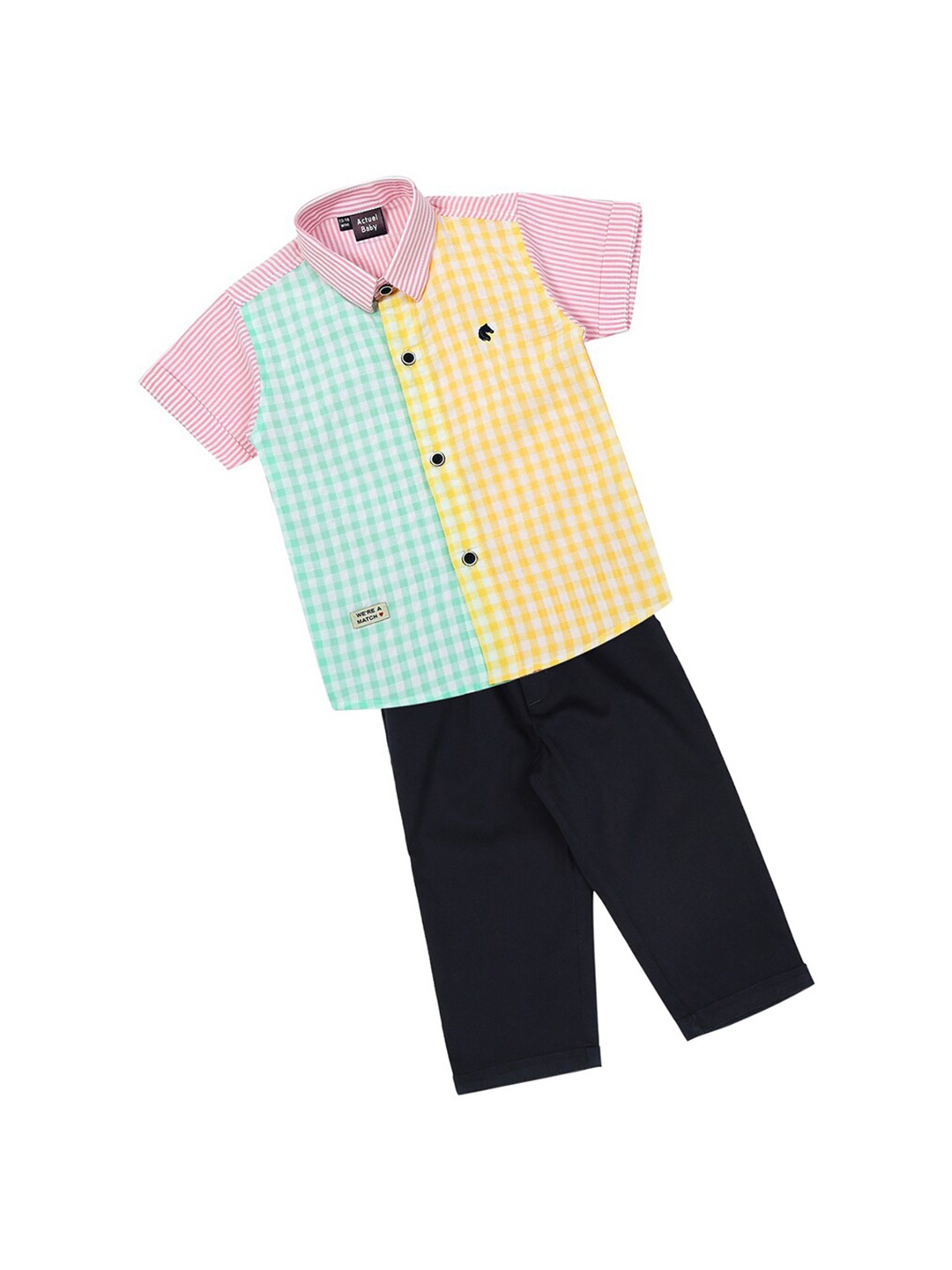 

Actuel Infants Boys Checked Pure Cotton Shirt With Trousers, Yellow