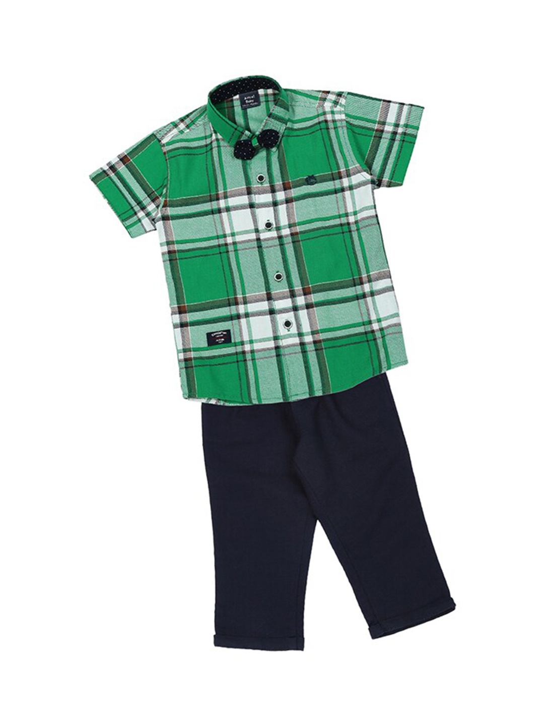 

Actuel Infants Boys Checked Pure Cotton Shirt With Trousers, Green