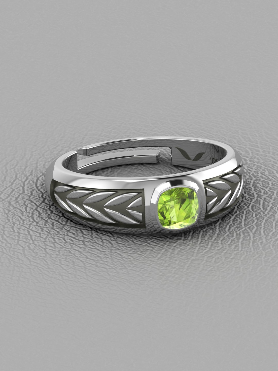 

Vitra Jewellery Men 925 Sterling Silver Rhodium-Plated Peridot Adjustable Finger Ring