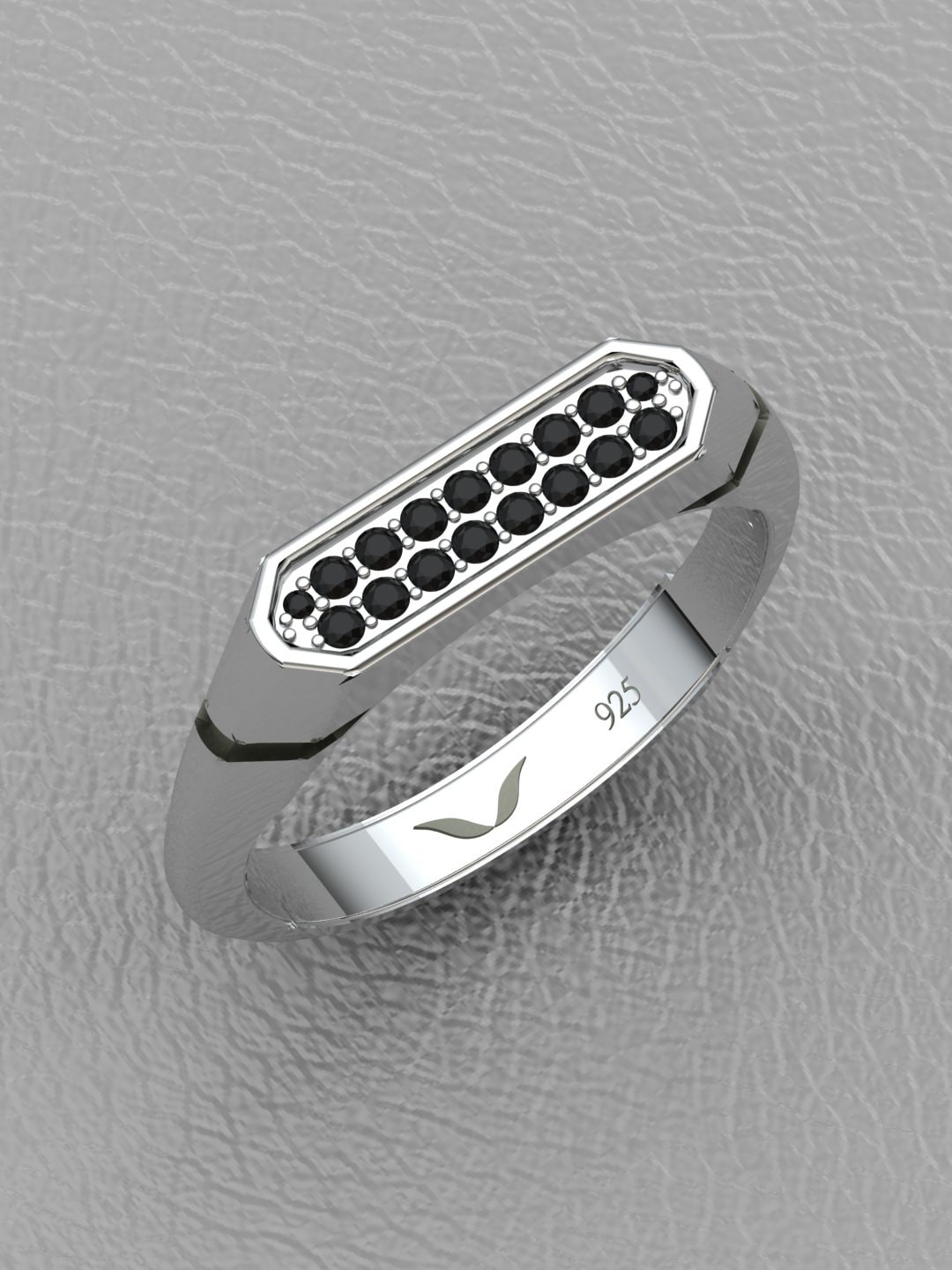 

Vitra Jewellery Men 925 Sterling Silver Rhodium-Plated Onyx Gemstone Finger Ring
