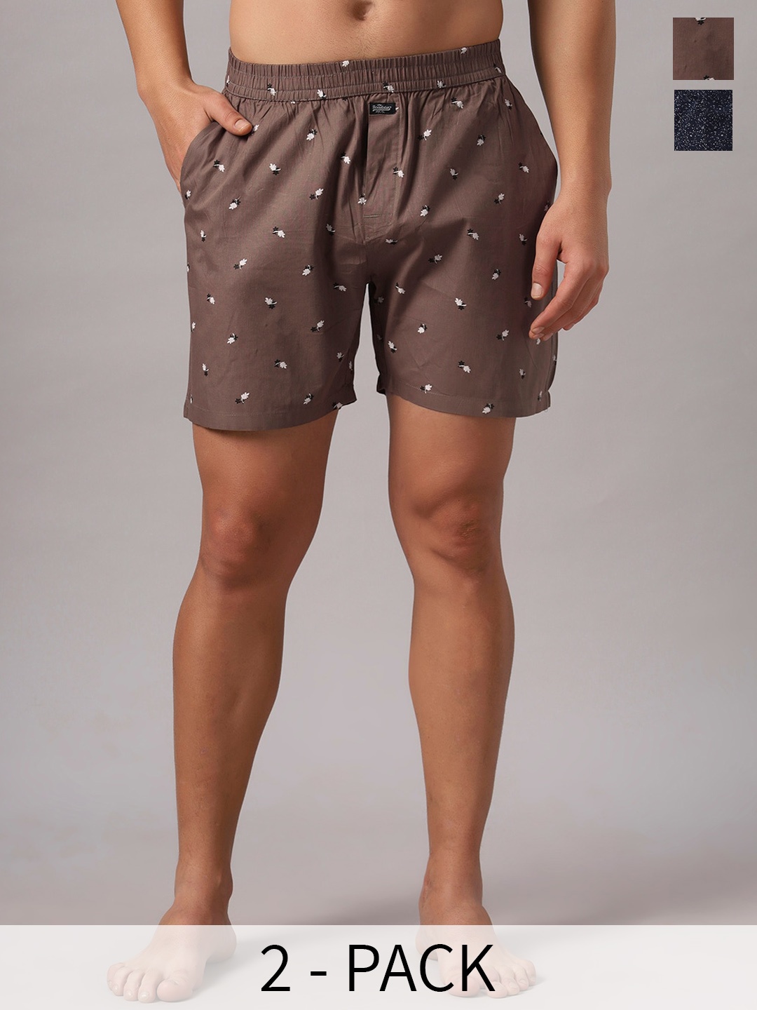 

The Roadster Lifestyle Co. Brown & Navy Blue Pack Of 2 Printed Pure Cotton Boxers RD-H-134