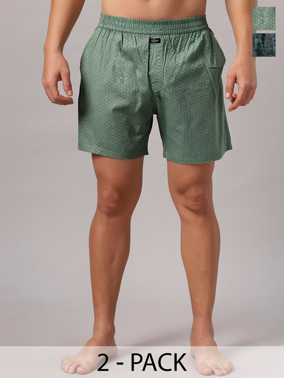 

The Roadster Lifestyle Co. Green Pack Of 2 Printed Pure Cotton Boxers RD-H-136