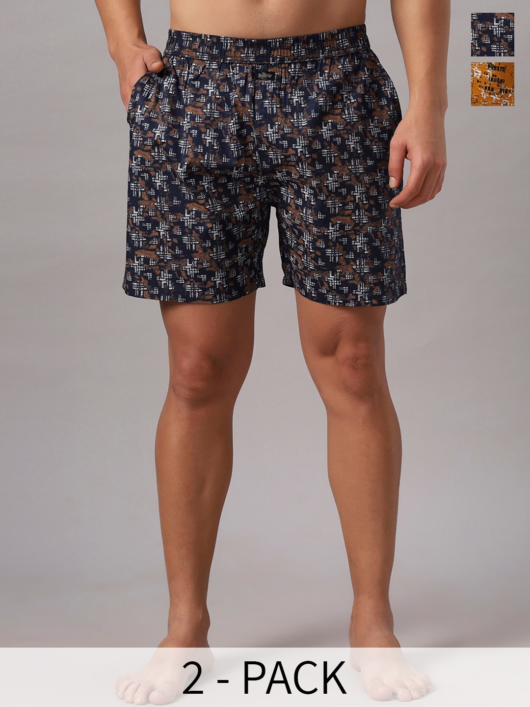 

The Roadster Lifestyle Co. Navy Blue Pack Of 2 Printed Pure Cotton Boxers RD-H-133