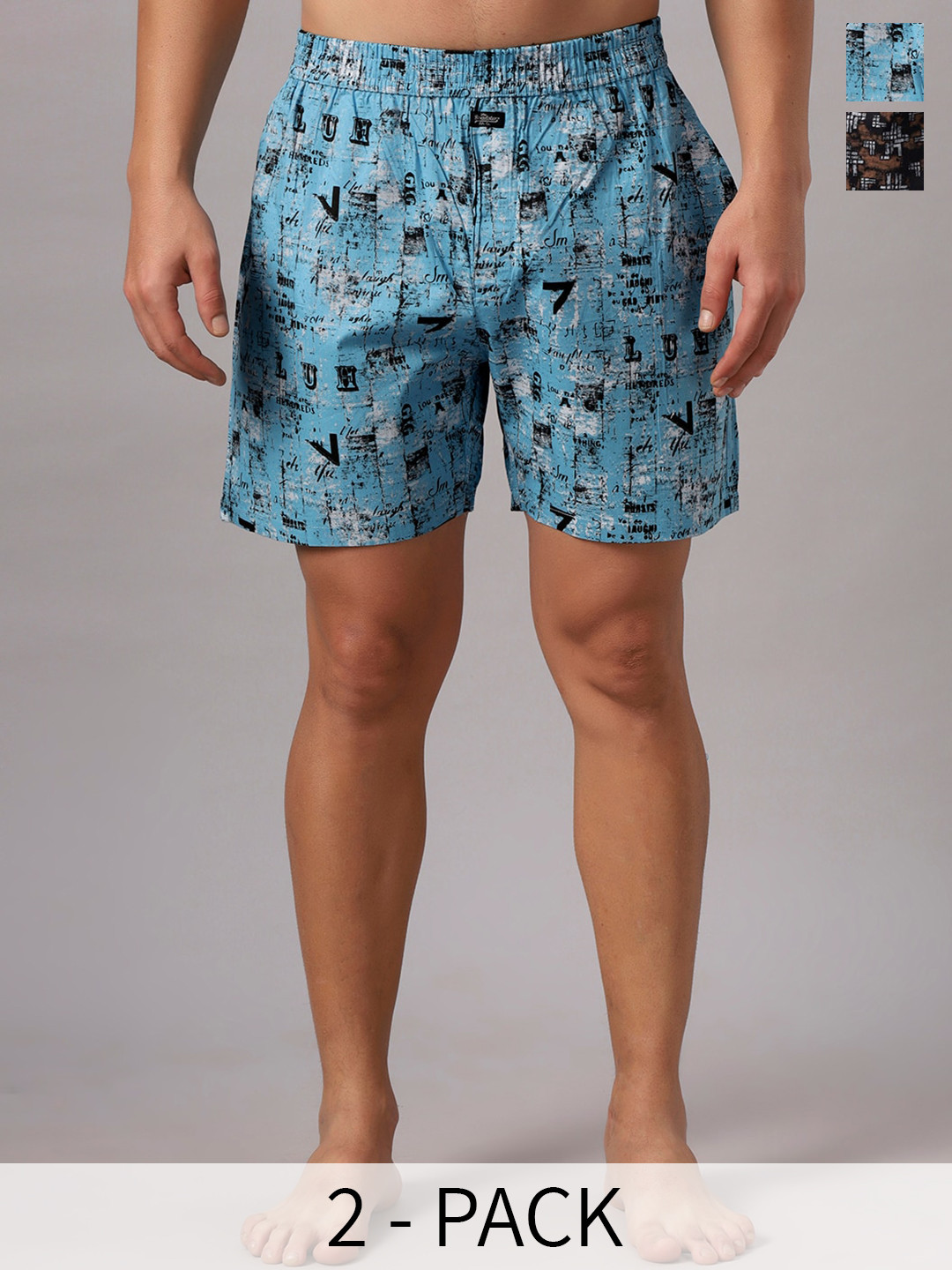 

The Roadster Lifestyle Co. Blue & Black Pack Of 2 Printed Pure Cotton Boxers RD-H-130