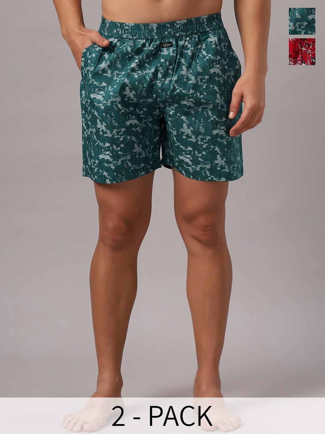 

The Roadster Lifestyle Co. Green & Red Pack Of 2 Printed Pure Cotton Boxers RD-H-132