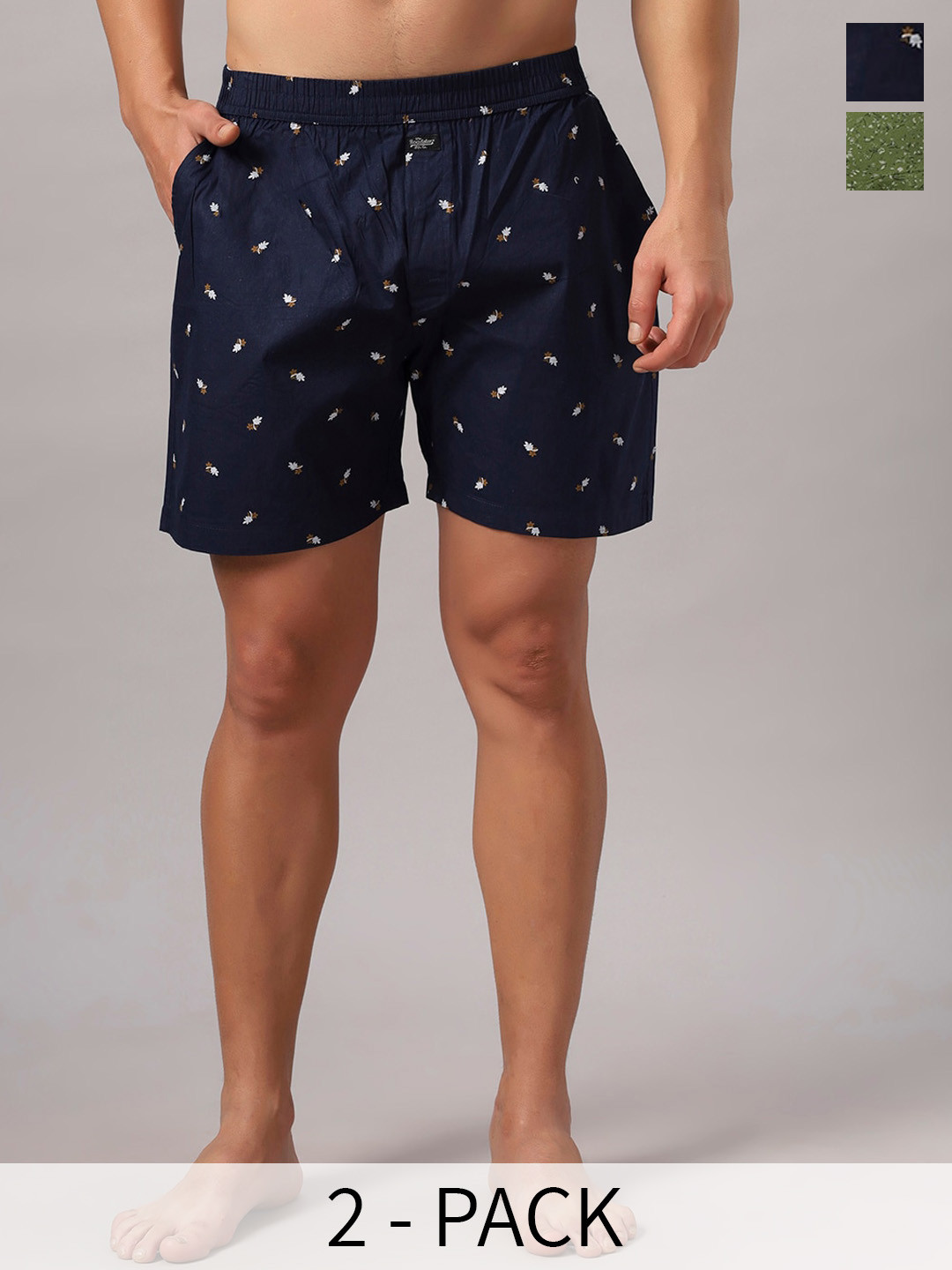 

The Roadster Lifestyle Co. Navy Blue & Green Pack Of 2 Printed Pure Cotton Boxers RD-H-135