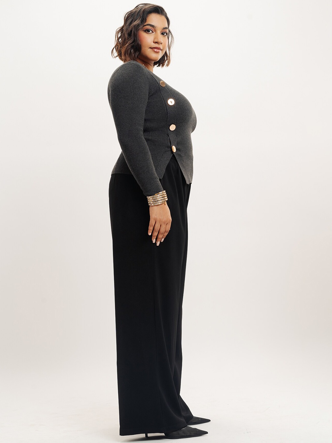 

FREAKINS Black Pleated Straight Fit Curve Korean Pant
