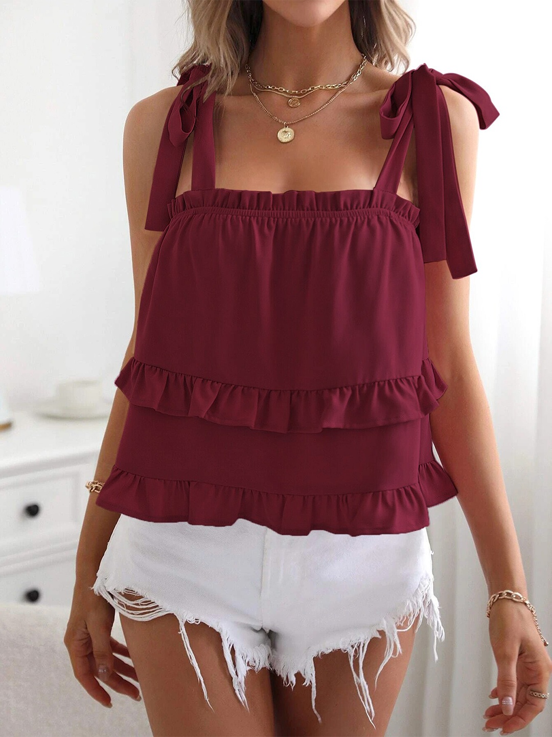 

Stylecast X Slyck Tie-Up Neck Sleeveless Top, Maroon