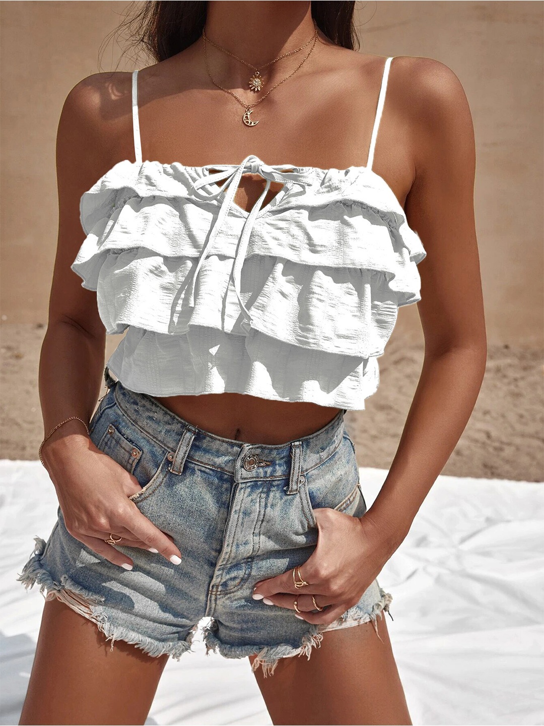 

Stylecast X Slyck Layered Shoulder Straps Crop Top, White