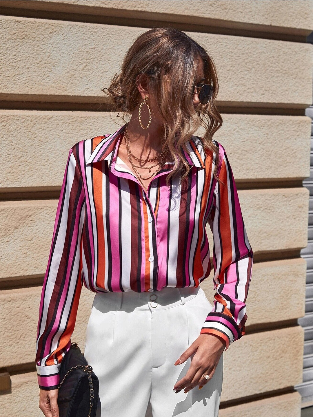 

Stylecast X Slyck Striped Shirt Style Top, Pink