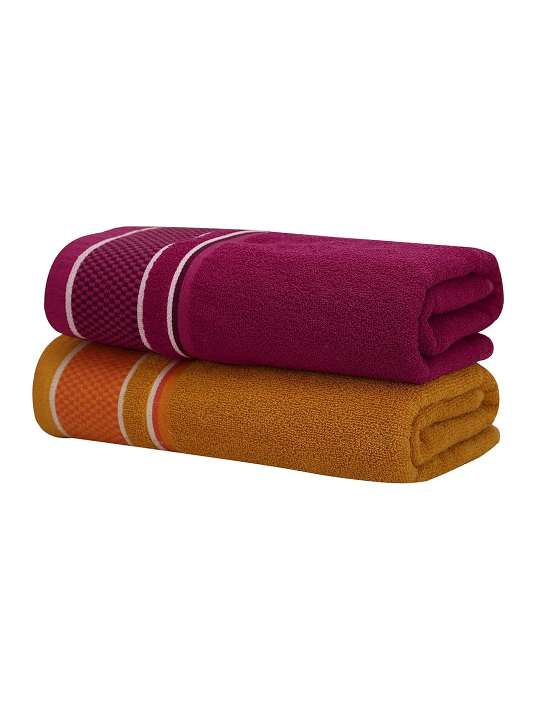 

Homerz Magenta and Mustard Yellow 2 Pieces Printed 500 GSM Cotton Bath Towel