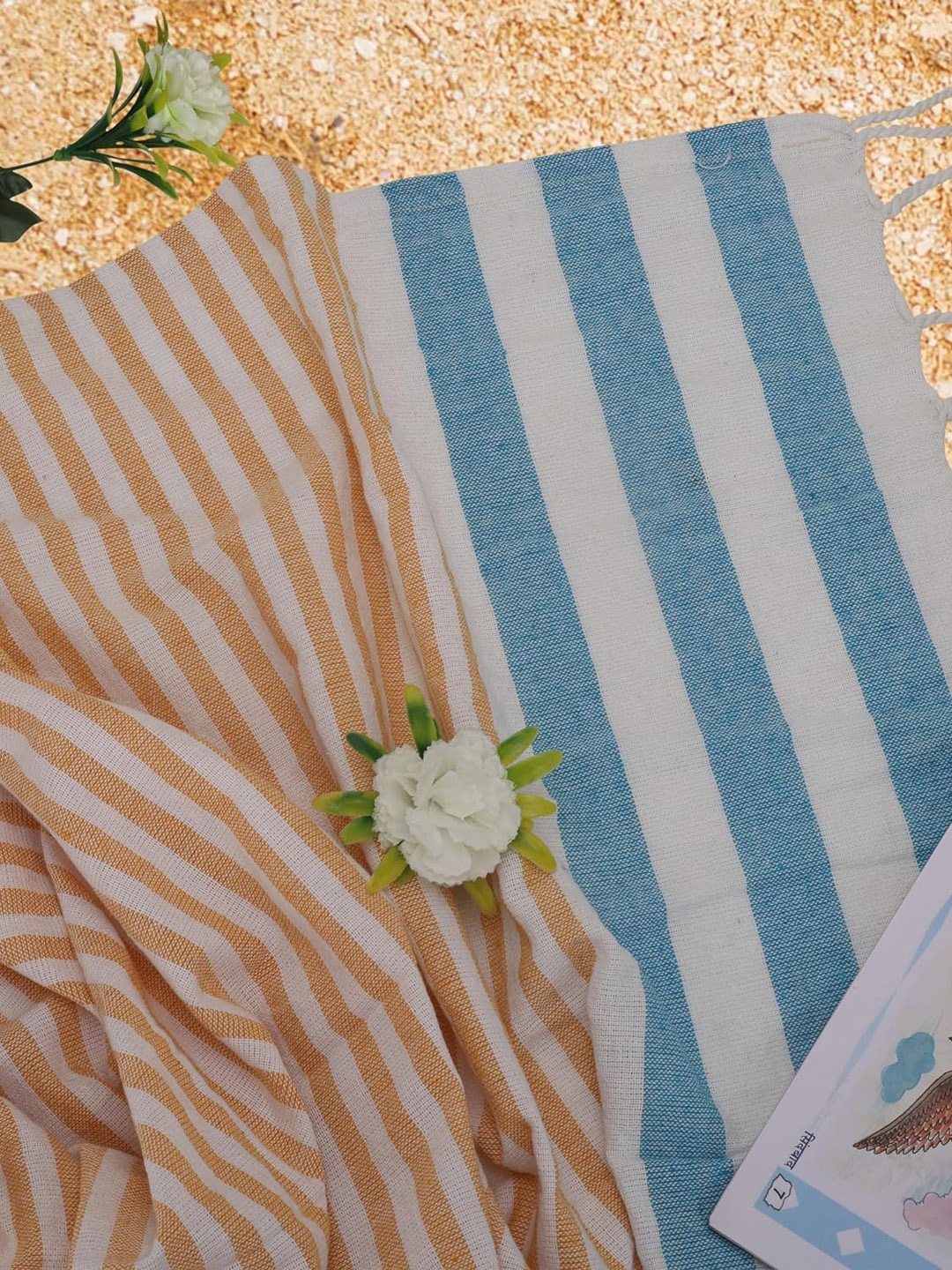 

Homerz Blue and White 2 Pieces Striped Printed Cotton 500 GSM Bath Towel