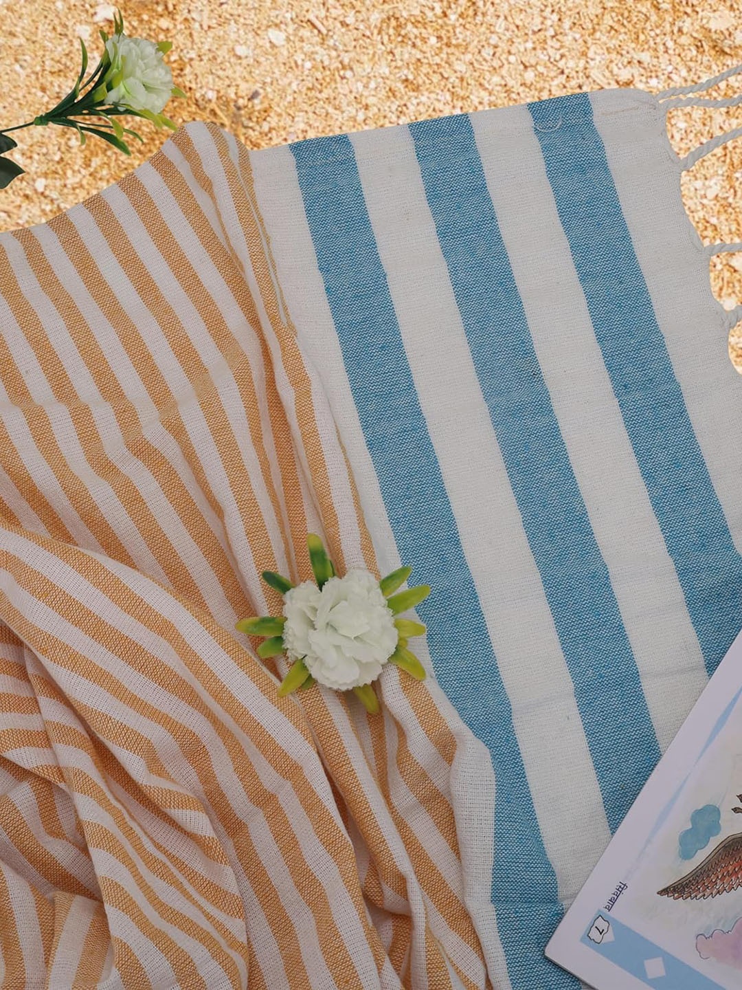 

Homerz Blue and Beige Striped Printed Cotton 500 GSM Bath Towel